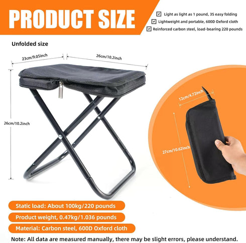 10 Inch 220lbs Camping Stool Portable Folding Stool with Carry Bag Weight Load Portable Stool for Camping Fishing