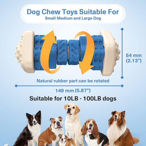 Tough Durable Dog Chew Toys for Aggressive Chewers, , Dog Puzzle Toys with Beef Flavor, Interactive, Safe Rubber Indestructible for Large Medium Small Dogs - Blue
