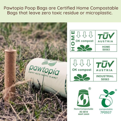 (120), Pawtria Certified Home Compostable Dog Poop Bags Poop Bags for Dogs, Cat Litter, Vegetable Starches, Dog Waste