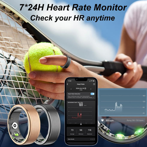 Smart Ring Fitness Tracker - Heart Rate, Sleep Monitor, Pedometer, Calories Counter, 5ATM Waterproof