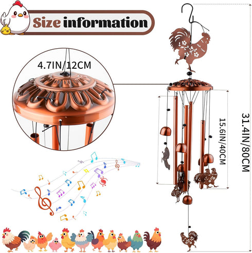 Large Chicken Toys for Coop, Chicken Wind Chime Enrichment Toys, Hanging Chick Peck Toy with Colorful Bells, Home