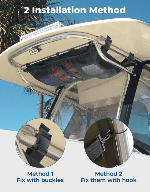 KEMIMOTO T-Top Storage Bag, Waterproof Boat Life Jackets Bag for 4 Fishing Rods with Mesh Pockets