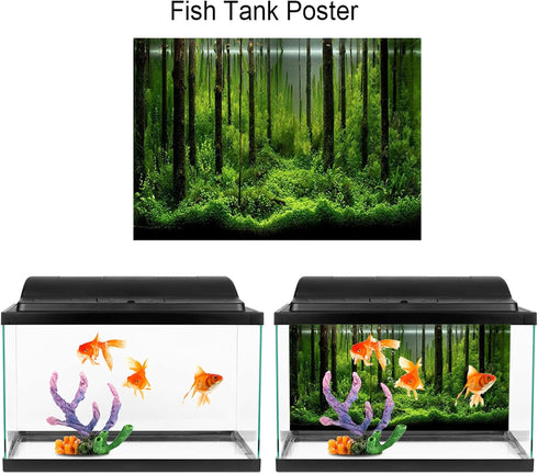 PVC Fish Tank Background Adhesive - Underwater Forest Tank Background Poster Decoration (24.02x16.14in)