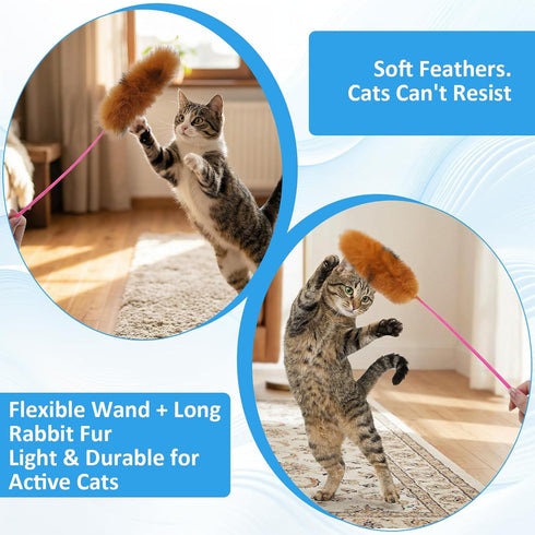 Apojgitn 5Pcs Set Cat Toys for Indoor Toys, Interactive Cat Wand Toy Interactive Pet Kitten Teaser Soft Plush Teaser