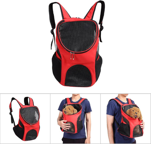 Pet Carrier Backpack, Dog Front Carrier, Cat Backpack Carrier for Traveling, Hiking, Cycling with Ventilated Mesh (Red)