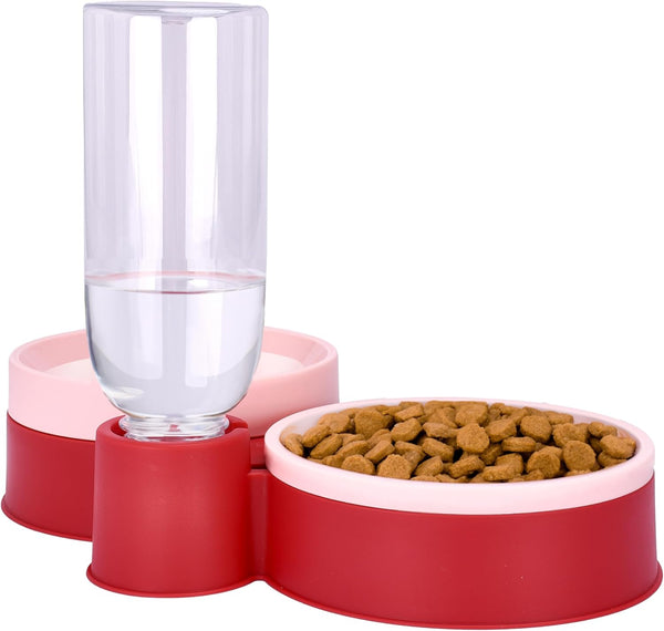 Noa Store Pet Food and Water Dispenser, 2 Removable Bowls, Gravity-Fed Drinking System for Cats and Dogs, Pink
