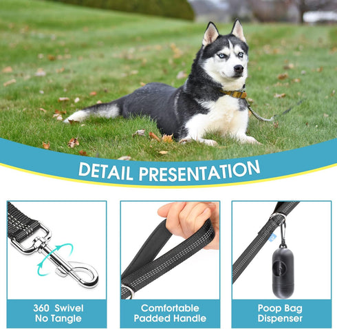 BAAPET Two Handle Dog Leash, Dual Soft Padded Handles with Traffic Control for Small, Medium, or Large Dogs (1.0" x 5