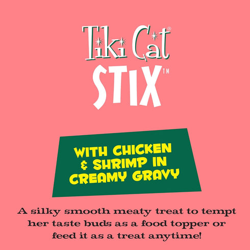 Tiki Cat Stix Wet Treats - Grain Free Lickable Mousse with Chicken & Shrimp in Creamy Gravy, 6 Count (Pack of 1)