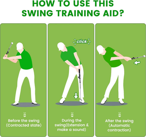 Retractable Golf Swing Training Aid - Rhythm Click Sound Warm Up Trainer, Golf Grip Trainer Attachment