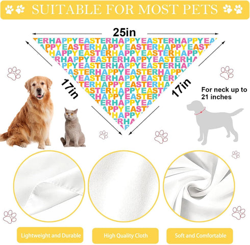 QIRUIMI 2 Pack Set Easter Dog Bandana, Adjustable Holiday Party Pets Rabbit Easter Egg Bandana Triangle Bibs Dog Cat