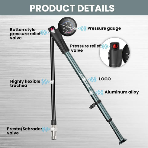Hycline Shock Pump for Mountain Bike, High Pressure 300 Psi for Bicycle Suspension with Gauge