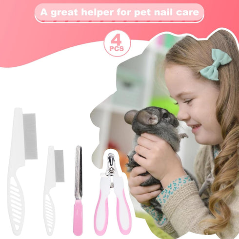 HAEZU Trimmer, Guinea Pig Brush Kit Hamster Cleaning Grooming Comb with Nail Clipper Nail Files - Professional Small