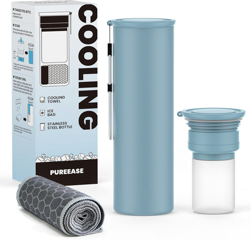 PUREEASE COOLING STATION 3-in-1 Portable Kit: Insulated Stainless Steel Bottle with Reusable Ice