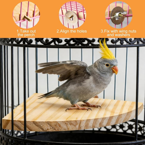 Asofelk 17CM Natural Wooden Bird Perch Platform - Flat Bird Cage Stand for Parrots, Budgies & Cockatiels - Resting