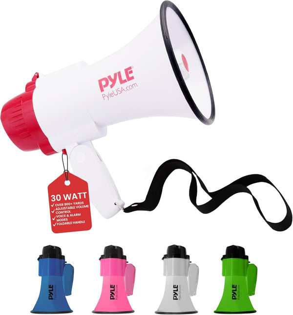 Pyle Portable Bullhorn Megaphone Speaker, 30W Power with Built-in Siren & Voice Recorder, 800 Yard Range