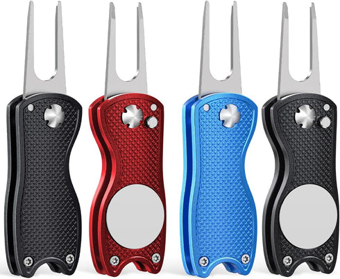 GreenHaven 2-6 Pack Golf Divot Repair Tool - Foldable Metal Tool with Magnetic Putt Alignment Marker