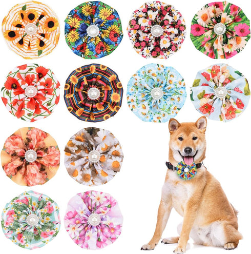 12pcs Dog Collar Flowers with Beads, Pet Collar for Small and Medium Dogs, Grooming Accessories Attachment