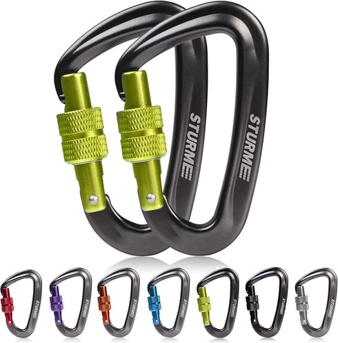 STURME Lightweight Aluminium Carabiner Clip Set (12KN) - Heavy Duty D-Ring Hooks for Hammock, Improved Design 2022