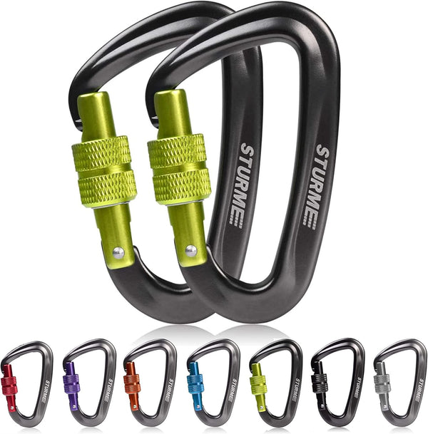 STURME Lightweight Aluminium Carabiner Clip Set (12KN) - Heavy Duty D-Ring Hooks for Hammock, Improved Design 2022