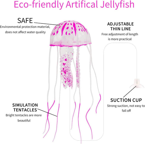 WishLotus 2 PCS Jellyfish Fish Tank Decorations, Simulation Jellyfish Plant Ornament for Various Aquariums (S, Pink)
