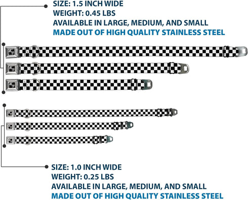 Buckle-Down Seatbelt Buckle Dog Collar, Checker Black/White, 1" Wide, Fits 15-26" Neck, Large