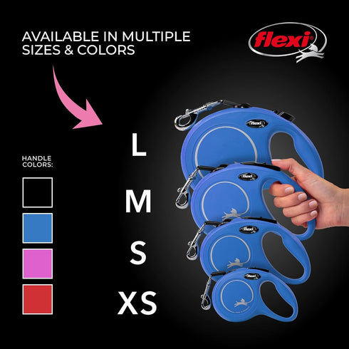 FLEXI New Classic Tape Retractable Dog Leash for Small Dogs Up to 33 lbs. – 16 ft., Blue | Tangle Free Walking Leash