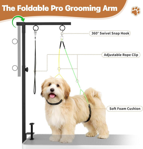 MHACVVO 31.5"-43.3" Hammock 3-in-1 Trimming, Dog Grooming Table Arm, Adjustable Pet Stand with & Clips Grooming Kit