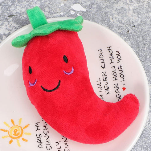 Plush Chilli Toy Fruits and Vegetables, Dog Squeaky Toys for Small Dogs, Chili Eggplant Corn Puppy Toys, Size 1