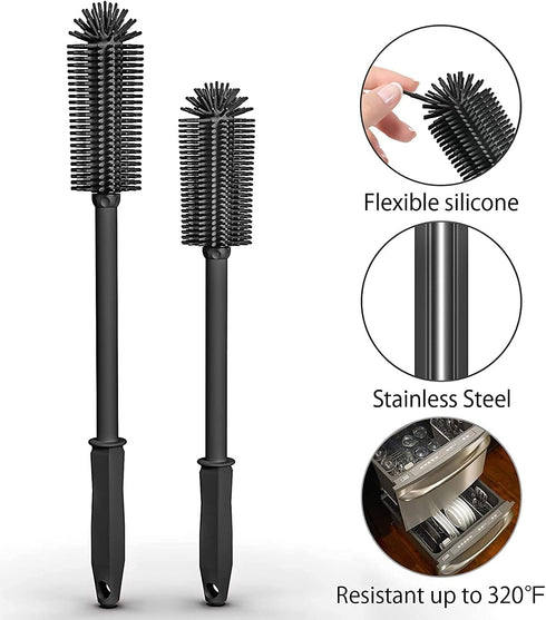 SUPPHOUS 2 Pack| 16+13Water Long Silicone Bottle Cleaning Brush | Bottle Brush Cleaner Brush for Hydro