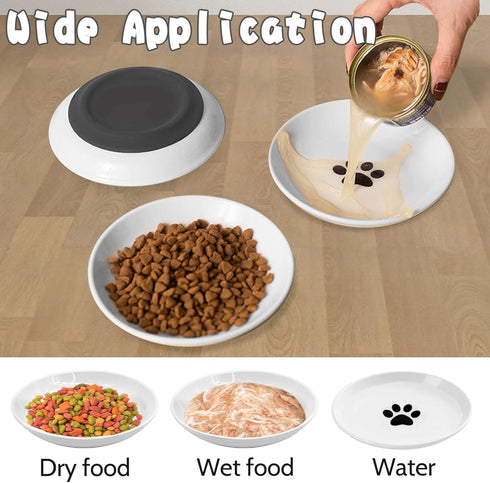 BNOSDM 4 Pcs Cat Food Bowls, Ceramic Shallow Dishes with Non-Slip Silicone Bottom for Indoor Cats and Dogs