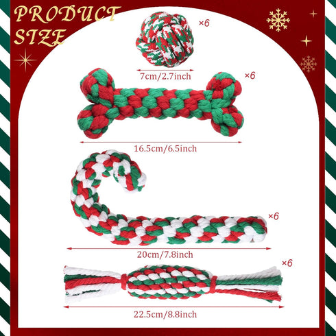 24 Pcs Christmas Dog Rope Toys, Interactive Chew Toys for Small Medium Large Dogs, Classic Style