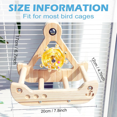 BShasrlim 2 1 in Interactive Bird Toys,Nature Wooden Swing Parrot Toys with Spinner Rattle Bell, Cockatiel Toy Bird