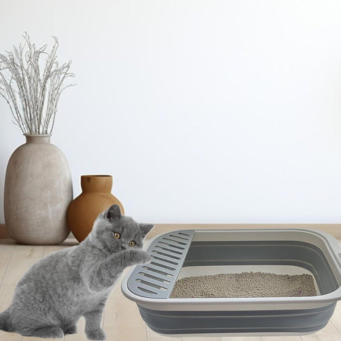 20.9x15.7x5.7 inch Senior Cat Litter Boxes, Collapsible Open Low Entry Cat Litter Pan with Scoop Travel Kitten Potty