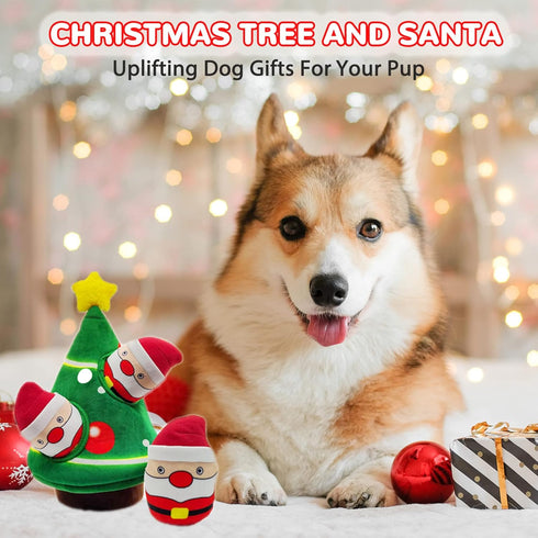 lilfrd Christmas Dog Toys, Dog, Xmas Christmas Tree, Santa Claus Hide and Seek Puzzle Squeaky Plush Rope Chew Fetch