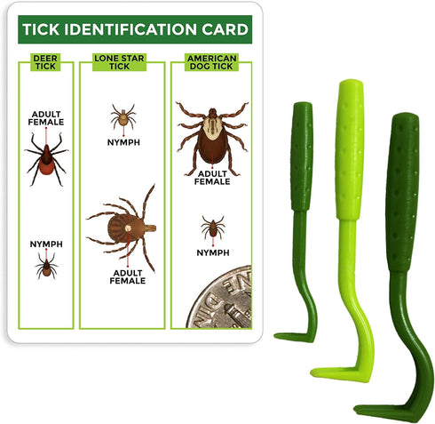 TickCheck Tick Remover Value 3 Pack - Tools + Tick Identification Card for Humans, Dogs & Cats