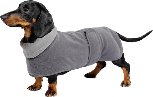 Geyecete Dachshund Sweater, Jacket, Winter Coat with Padded Fleece Lining, Snowsuit - Gray - Size M
