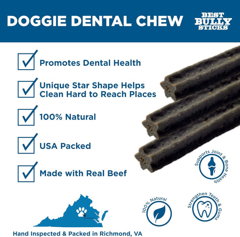 Best Bully Sticks All-Natural Doggie Dental Chews - Star Shaped Beefy Dental Chews, 20 Pack - Promotes Dental Hygiene