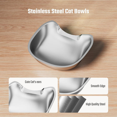 Stainless Steel Cat Bowls for Automatic Pet Feeder, Whisker Fatigue Relief, Easy to Clean Friendly Shape