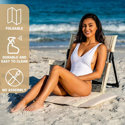 Novabright 1 Pcs Extra Large Foldable Pool Chair with Mesh Backrest Portable Camping Chairs Poolside Seat with Cup