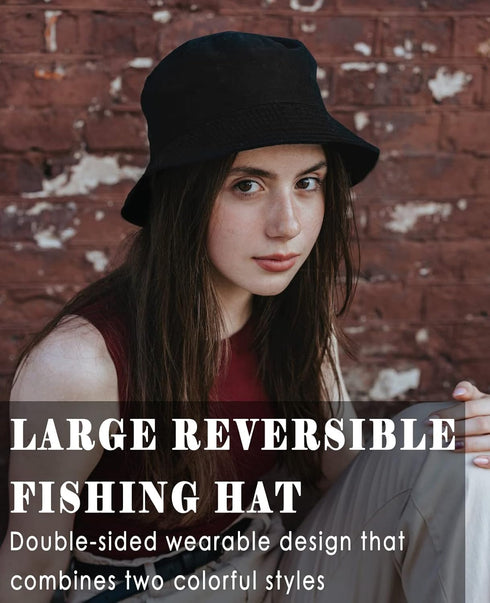 XXL Large Cotton Bucket Hat for Women Men, Big Head Oversize Reversible Fisherman Summer Hat