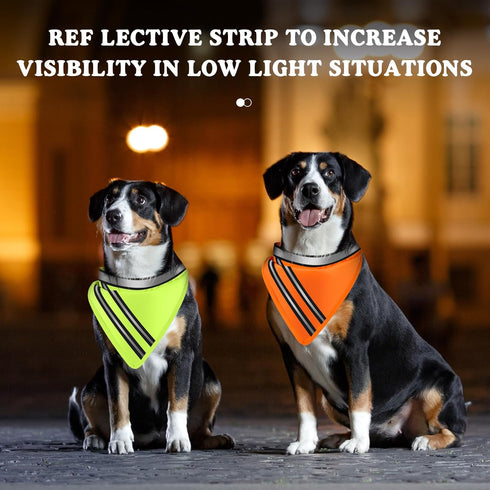 2 Pcs Reflective Dog Bandana with Neon Orange Green Color High Visibility Reflective Dog Scarf Safety Dog Reflective Gear Hook and Loop Tape Triangle Bib Accessories for Hunting Walking Camping