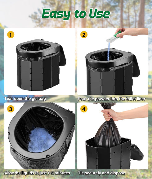 40 PACK Set, 12 Portable Toilet Bags Poo Gel Gallon Camping Toilet Bag with Eco Super Absorbent Power, Emergency Poo
