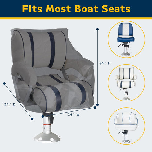 2 Pack 900D 24" 24" 24" Black Boat Seat Covers, Heavy Duty Waterproof Boat Folding Chair Cover for Helm Chair, Fixed