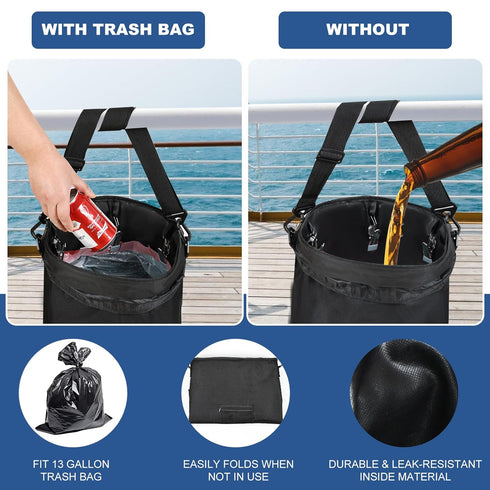 XHGWJSX 6 13 Waterproof Boat Trash Can with Clips, Gal Boat Trash Bag Holder with Pocket, Reusable Fast Cleaning