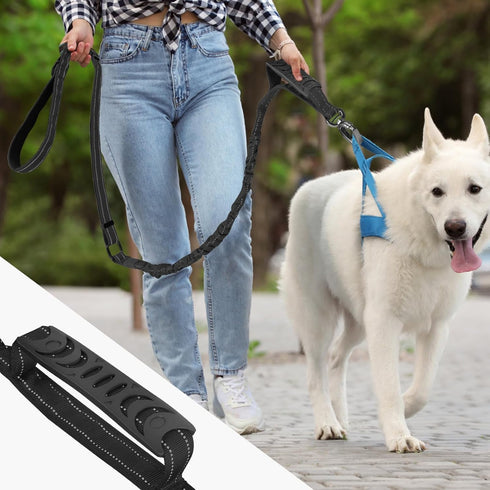 Tactical Dog Leash Heavy Duty, 4-6FT Shock Absorbing Bungee Leash with 2 Padded Handles for Medium Large Dogs, Black