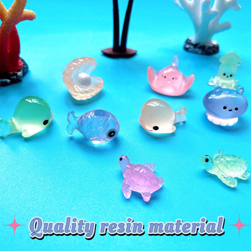72Pcs Mini Resin Ocean Animal Figurines, Glow in The Dark Aquarium Ornaments