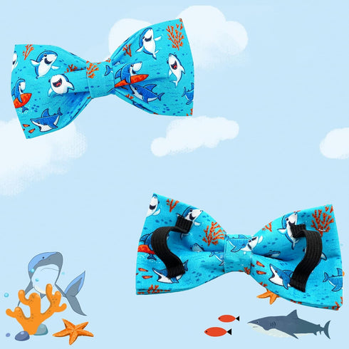 Shark Print Bowtie Dog Collar for Boys, Soft Durable Adjustable Collars for X-Small Puppies