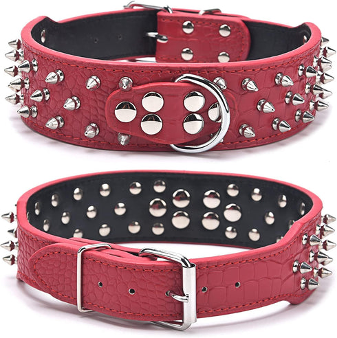 Spiked Studded Dog Collar, PU Leather Adjustable Pet Collars for Medium or Large Breed Pets (XL, Gold Brown1)