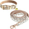 KUDES Dog Leather Collar and 4 ft Leash Set - Adjustable Basic Collar with Bell, Checkered Pattern for Small Medium