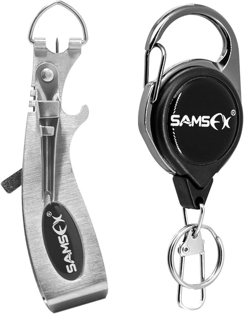 SAMSFX Fly Fishing Line Clipper Knot Tying Tool with Retractor, Hook Sharpener, Quick Knot Tool & Eye Cleaner